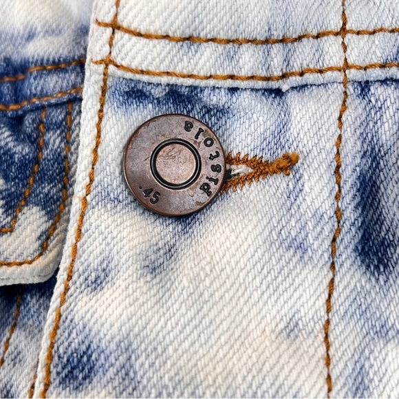 Pistola Boho Denim Distressed Vest Jacket Upcycled 3D Crochet Festival S/M - Picture 10 of 15